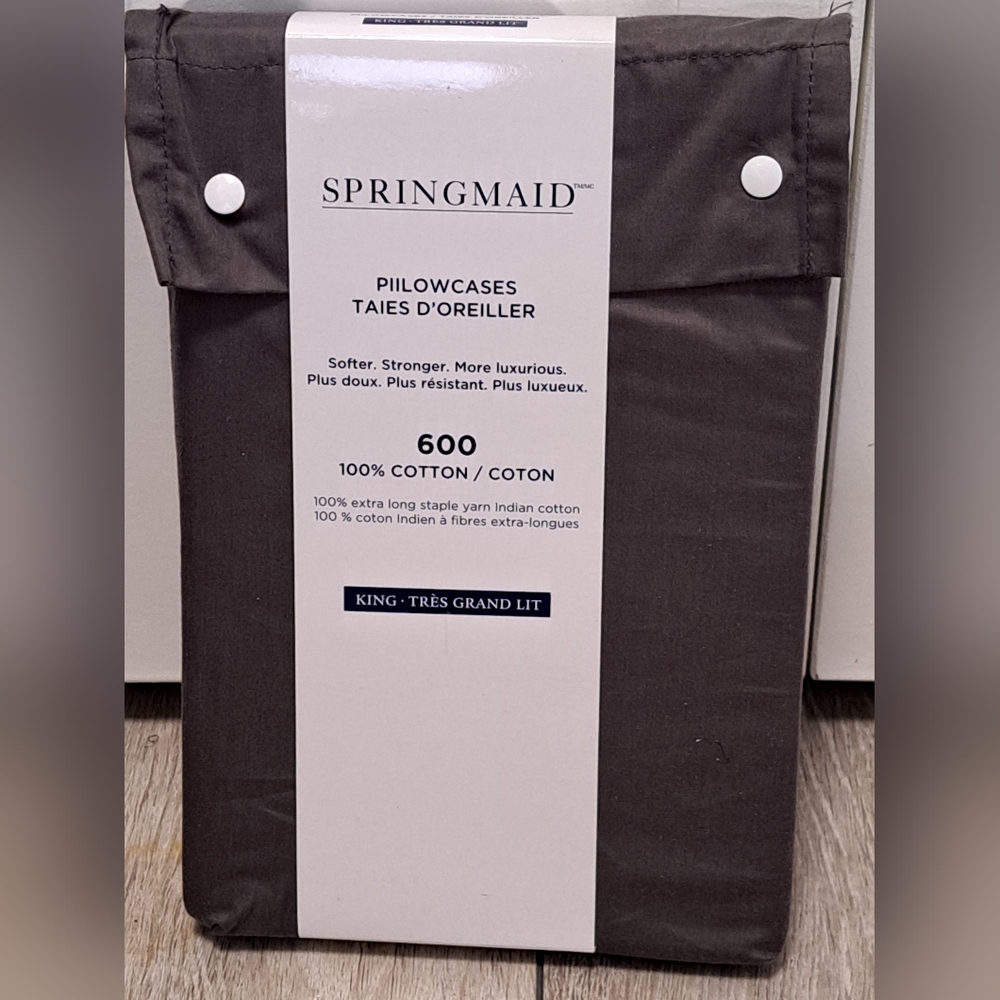 NEW Springmaid 600 Thread Count 100% Cotton Gray Pillowcases